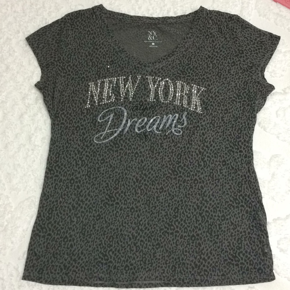 NY&C Animal Print New York Dreams Short Sleeve Top Womens size L